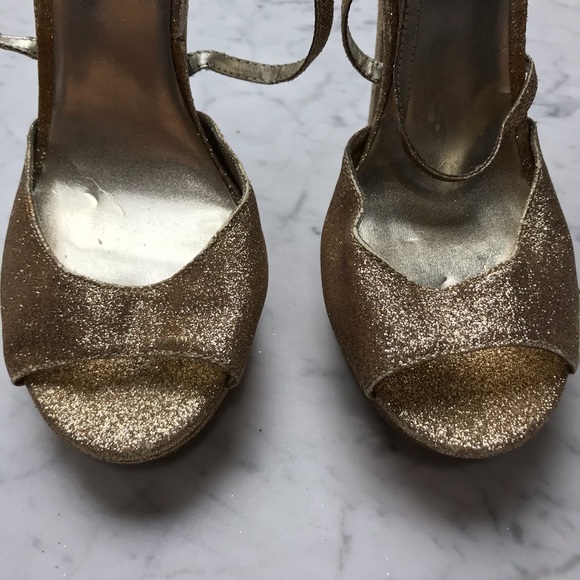 CeCe Gold Glitter Metallic Open Toe Stiletto Heels - Picture 4 of 11